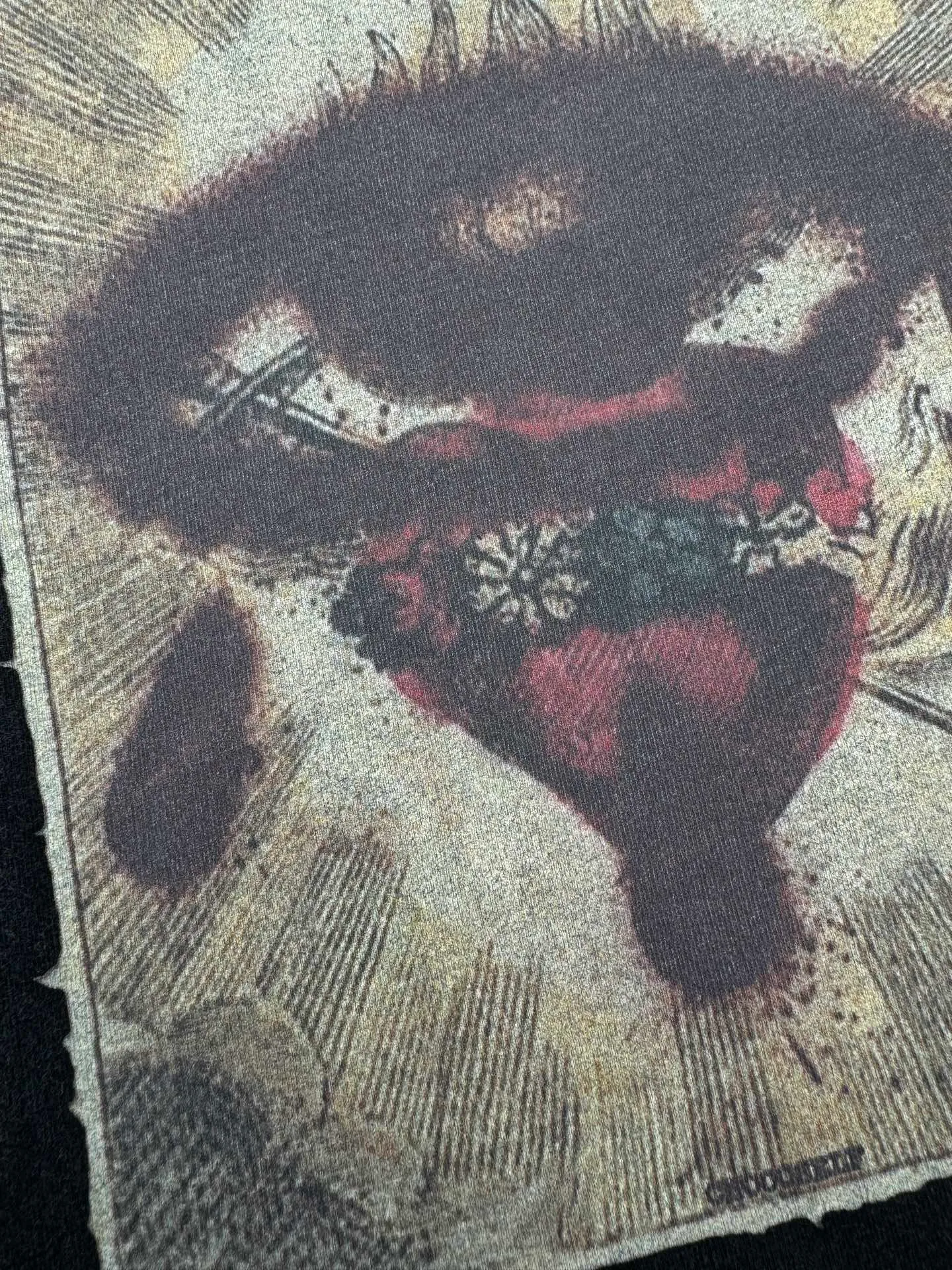 P118 # CTS-08 "Saint Holy Eyes Limited Edition" Heavy distressed washing process, distressed short-sleeved T-shirt, customized heavy brushed vintage texture fabric, white ink direct-jet printing, full texture Size: S M L XL